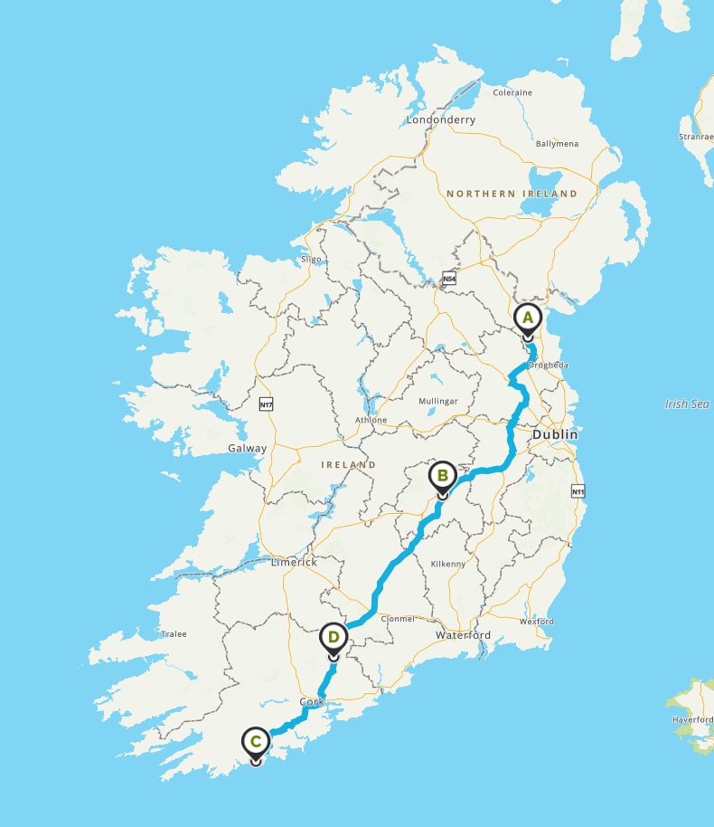 The route through Ireland Nick took